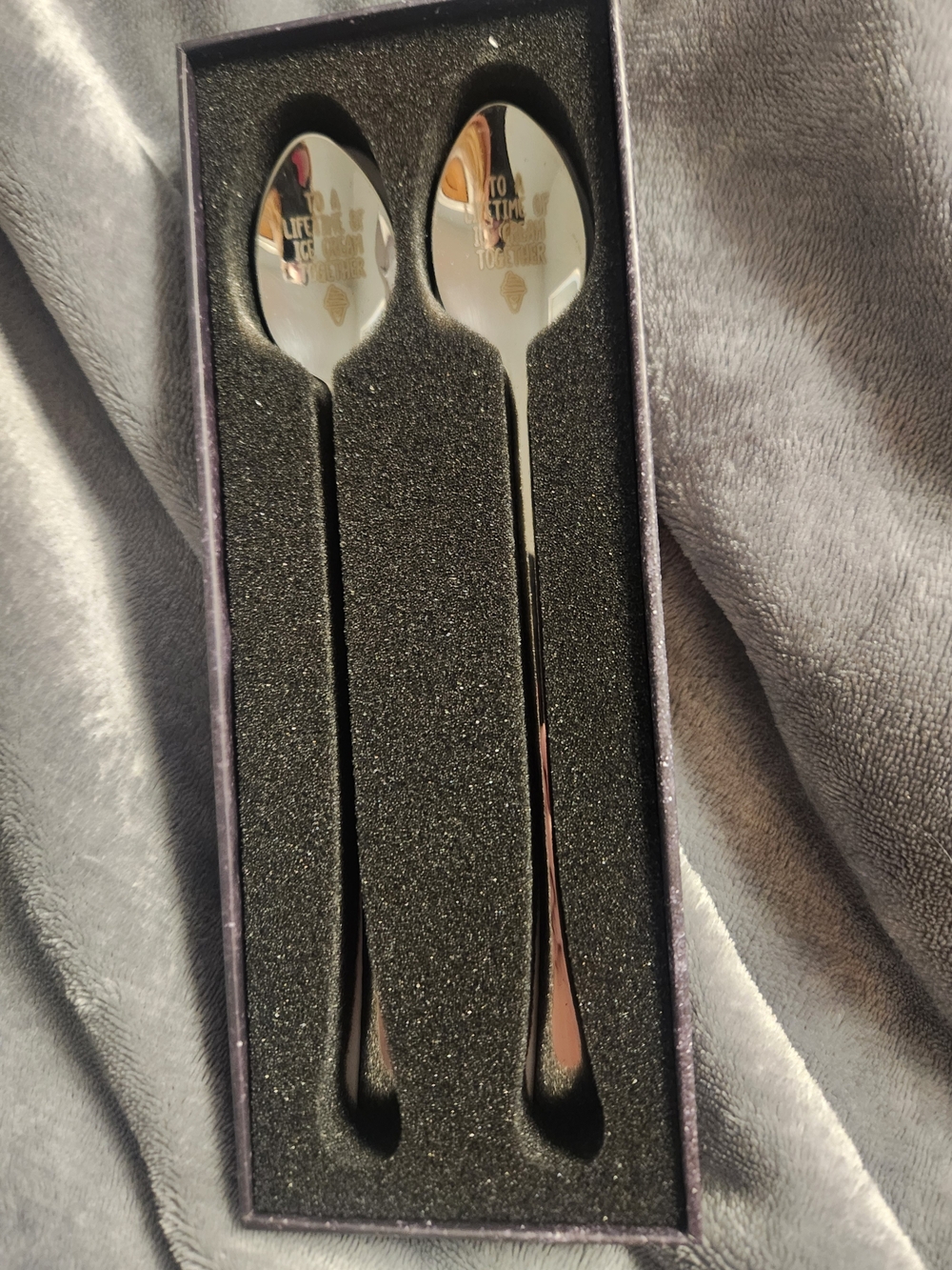 Engraved Ice Cream Spoons - Silver Set of 2 - Picture 2 of 6